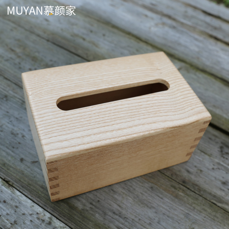 MuyenjiaWhite Wax Towel Box Solid Wood Toilet Box Living Room Tea Short Wooden Towel Box