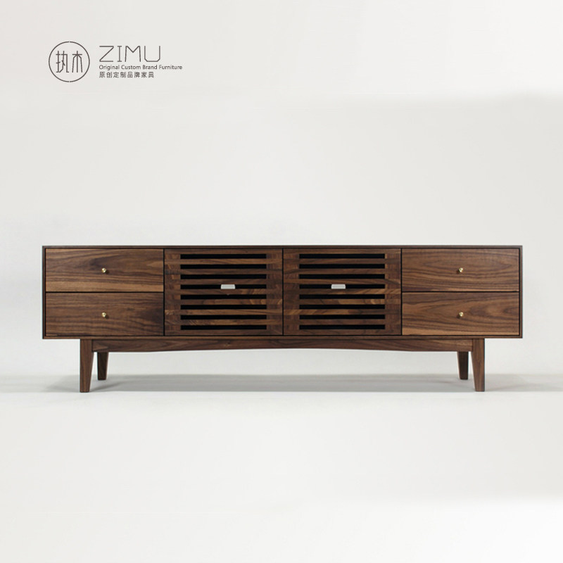 Brief Nordic Day Style Log Black Walnuts TV Cabinet Expression Furniture Custom Living Room Solid Wood TV Cabinet Small Family