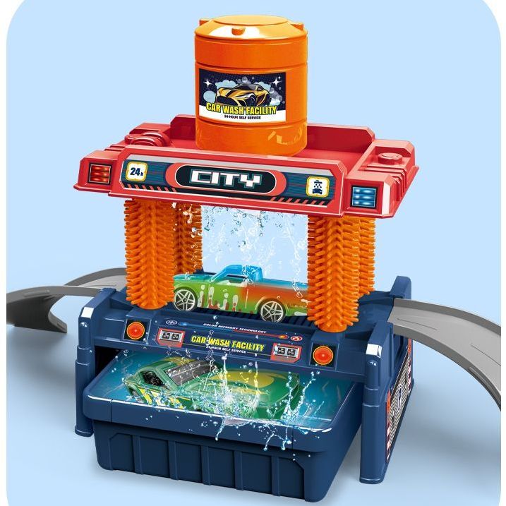 New Car Wash Toy with Hot Water That Changes Color, Track Alloy Car Building Blocks, Children's Car Wash Machine, Parking Lot Pretend Play