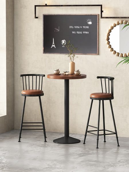 Iron Bar Stool Modern Minimalist Backrest Bar Stool Bar Chair High Stool Milk Tea Shop Coffee Shop Front Desk Chair