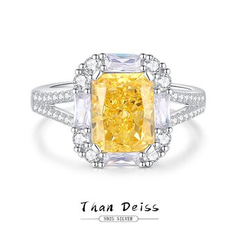 European and american original fashion yellow diamond ring radiant ice flower cut s925 sterling silver color treasure ring women's light luxury jewelry