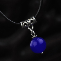   Original blue chalcedony refined leather rope necklace retro ethnic style jewelry