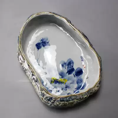 Jingdezhen creative hand-painted ceramic large fish tank goldfish turtle tank handmade imitation stone water shallow sleeping bowl Lotus basin