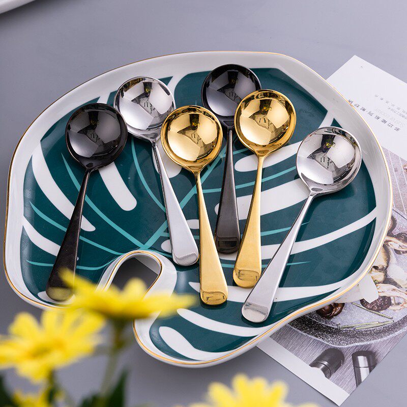 ins net red stainless steel soup spoon home small round spoon long handle dessert adult student eat baby tablespoon tablespoon