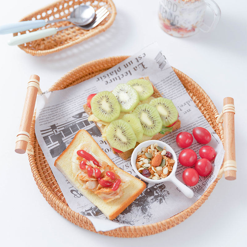 Japanese-style rattan tray bread basket woven fruit plate living room household bamboo basket steamed bread basket breakfast net red