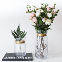 Living room glass vase Creative transparent Nordic Phnom Penh bouquet hydroponic flower arrangement Home dining room decoration ornaments