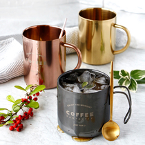  Nordic retro copper plated coffee cup 304 stainless steel double-layer anti-scalding mug Water cup creative milk breakfast cup
