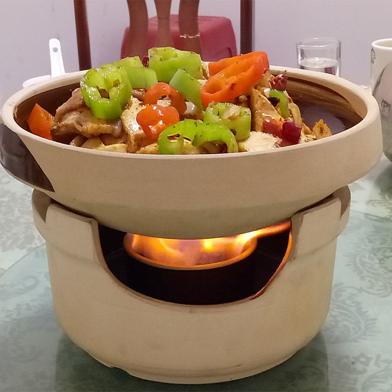 Ceramic alcohol stove dry pot pot set restaurant commercial spicy pot small hot pot base casserole old-fashioned household