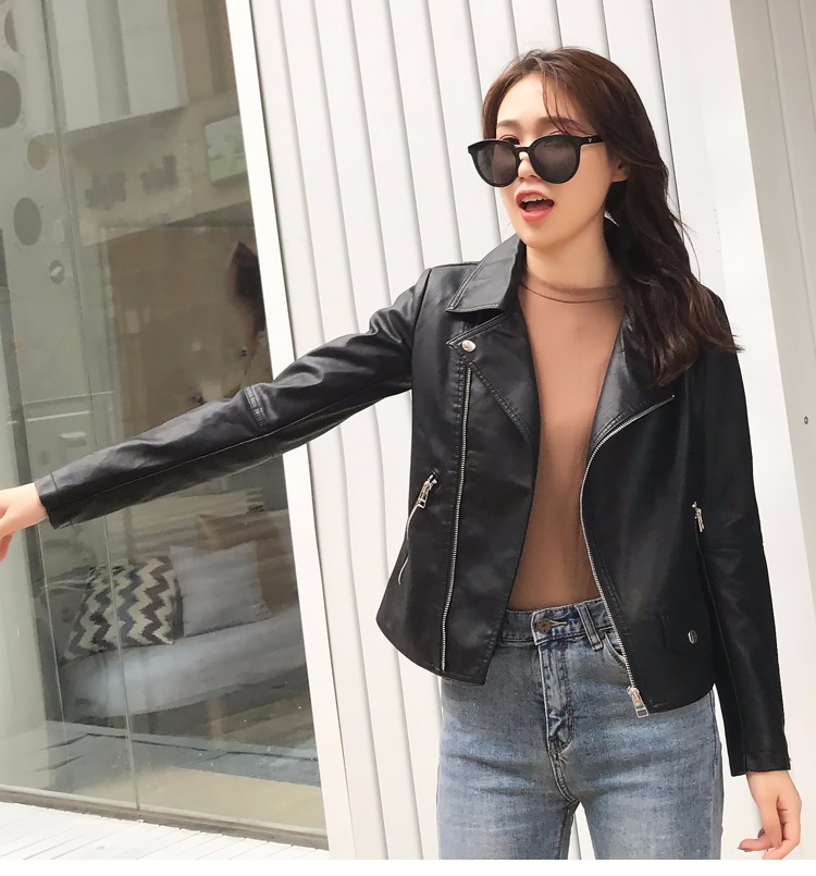 Áo khoác da nữ nhỏ mùa thu 2018 mới của sinh viên Hàn Quốc cộng với nhung dày đầu máy ngắn da pu mùa đông áo da zara nữ chính hãng