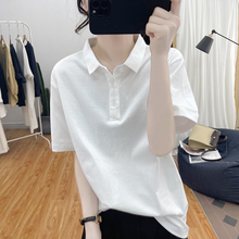 Korean style pure cotton polo collar short sleeved T-shirt for women's 2023 summer loose vintage top thick and versatile polo shirt T-shirt