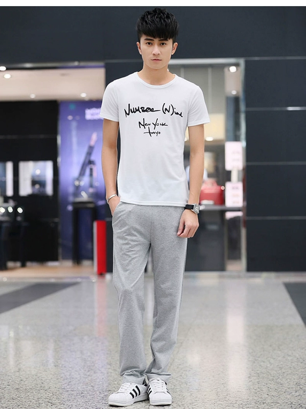 Phiên bản mở rộng của quần thể thao giản dị cotton cotton thẳng quần dài quần nam mùa thu và mùa đông dài 120cm quần âu