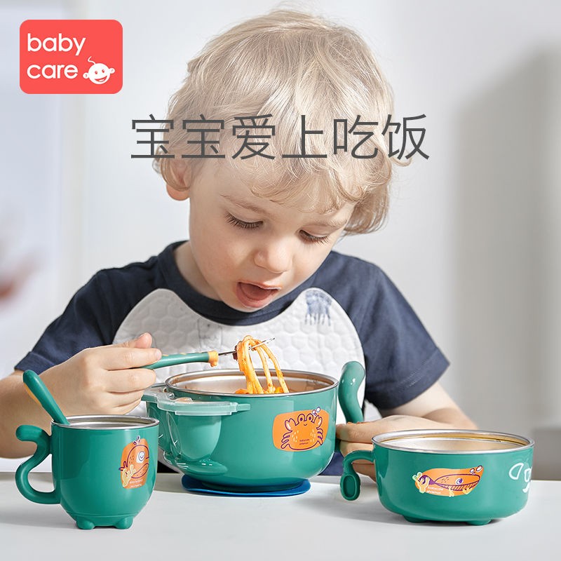 babycare baby water injection insulation supplementary food bowl anti-drop suction bowl infant 316 stainless steel bowl spoon set