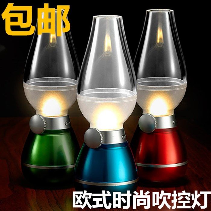 Creative LED blow control lamp Simple fashion USB charging night lamp Table lamp dimmable retro kerosene lamp Kerosene lamp