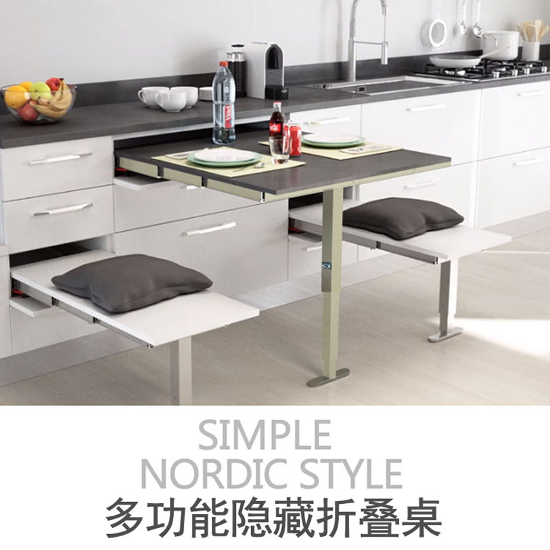 Minimalist modern creative folding telescopic dining table and chairs combined small family type multifunctional invisible dining table domestic cabinet