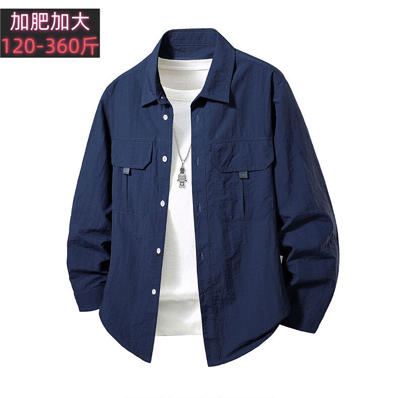 175kg Large Size Quick-Drying Long-Sleeve Shirt for Men, Outdoor Plus Size Spring and Autumn Top, Sports Breathable Shirt