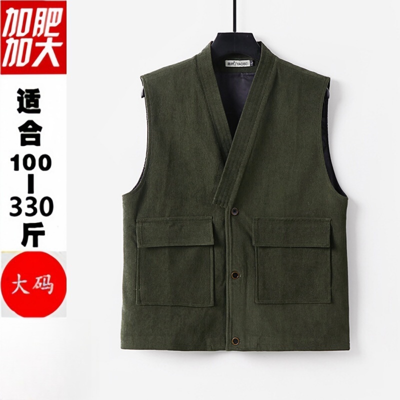 British Style V Neck Suit Vest Wedding Groomsmen Suit Men's Retro Corduroy Large Size Loose Sleeveless Vest Vest