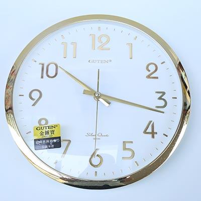 Golden Treasure round clock Office living room European modern simple bedroom Golden border Gold 12 inch silent wall clock