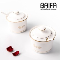 Home High-grade Phnom Penh creative European bone china seasoning tank ceramic with spoon with lid seasoning Box Kitchen seasoning tank