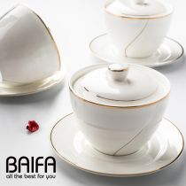 Dessert stew cup water-proof ceramic birds nest snow clam tonic soup cup with lid bone porcelain pure white gold gold stew pot soup bowl