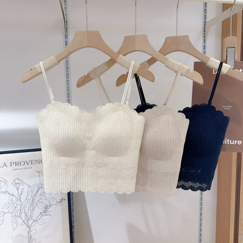 Gu Fei 3376 Bubble Lace Beautiful Back Camisole for Women with Fixed Cups and Chest Pads, Push-Up Bra, Bandeau Bra