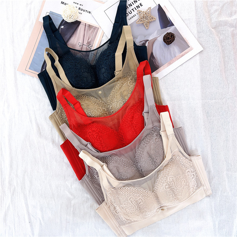 Gu Fei 28407 Natural Latex Cotton Bra for Large Busts, Minimizing Effect, Ultra-Thin Cup, Wireless, Adjustable, Side Breast Support Bra