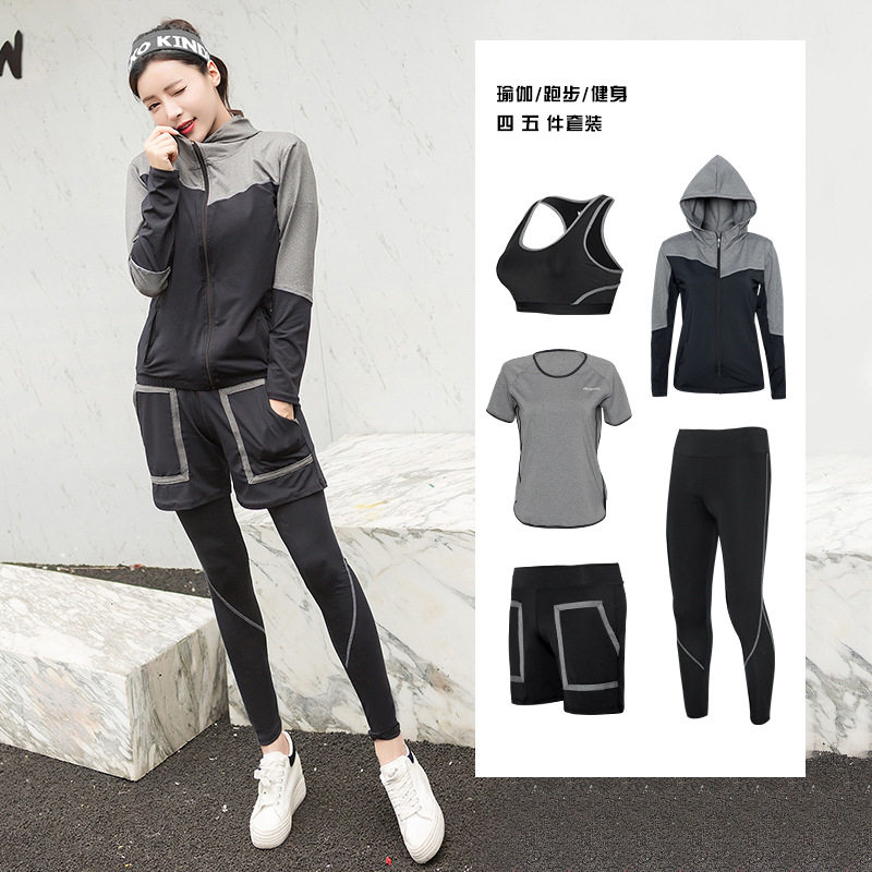Korean Version Autumn Winter Badminton Suit Women size Size Fitness Suit Badminton Hooded Comfort Sportswear 5 pieces