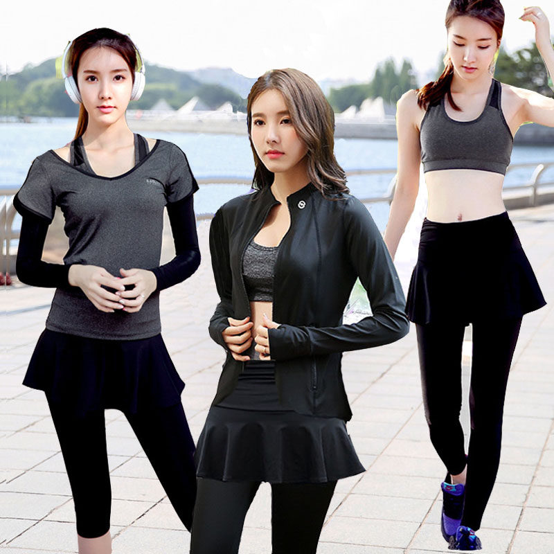 Badminton suit female three-or-four sports yoga clothing speed fake two pants skirts fitness running suit