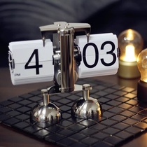 Creative automatic page turning clock retro living room ornaments seat clock modern simple mechanical clock alarm clock personality table clock