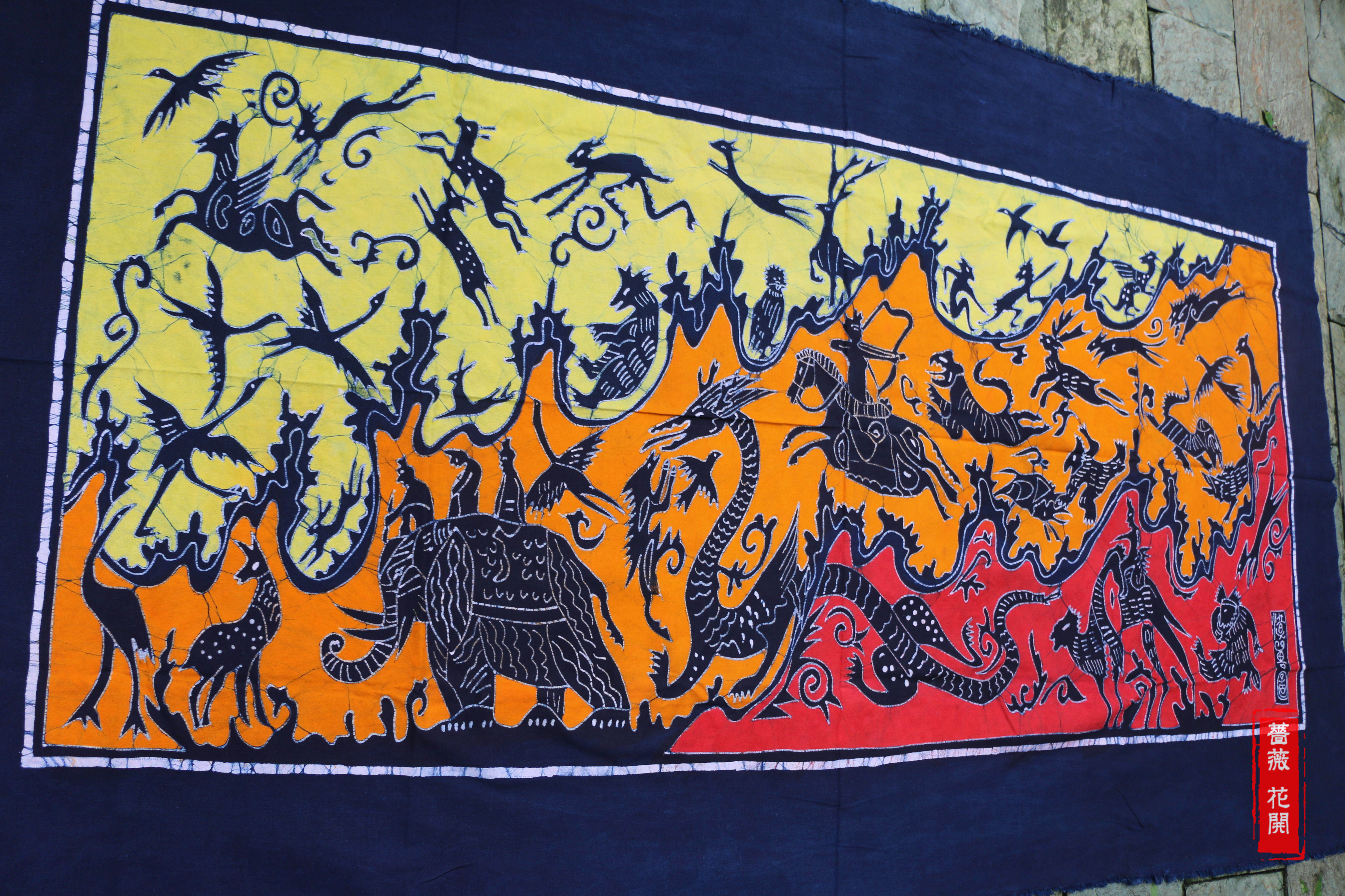 Guizhou Anshun Hmong Wax dyed mural drawing room Background picture Background Totem Totem Totem Town