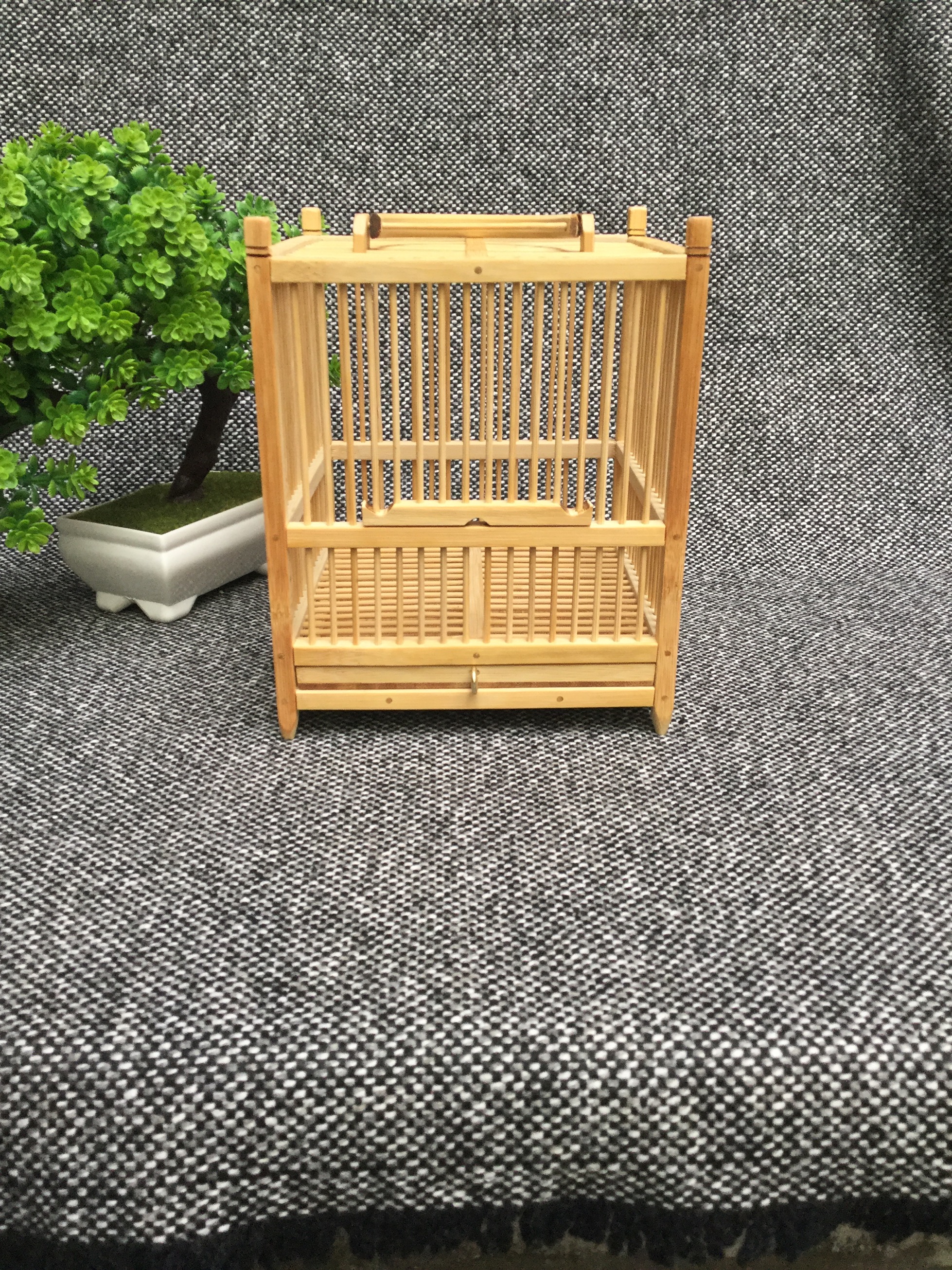 天然竹製キリギリスケージ炭化/原色、糞受け皿付き、純手作りレトロ昆虫筆記具ギフト