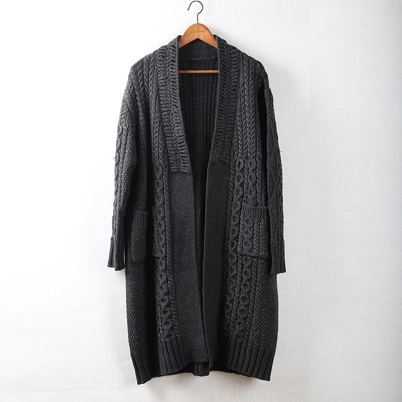 Spring and Autumn Designer Men's Sweater Cardigan, Thick Knit, Trendy Mid-Length Coat, Plus-Size Thick Knitwear, Lazy Style, Loose Fit
