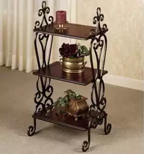 European-style retro living room coffee table corners, wrought iron shelves, storage shelves, bookshelves, magazine racks, telephone racks, three floors