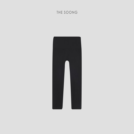 THESOONG/一片式裁剪瑜伽裤裸感收腰无T线丝滑无痕黑色打底健身裤