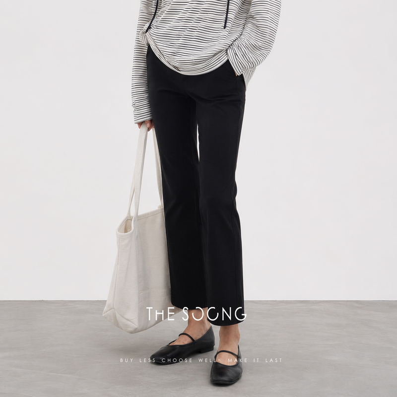 Thesoong/Elastic Black Pants, Minimalist Slim Fit, Mid-Waist Straight-Leg Cropped Casual Pants for Women, Summer 6813 Thesoong/Elastic Black Pants, Minimalist Slim Fit, Mid-Waist Straight-Leg Cropped Casual Pants for Women, Summer 6813