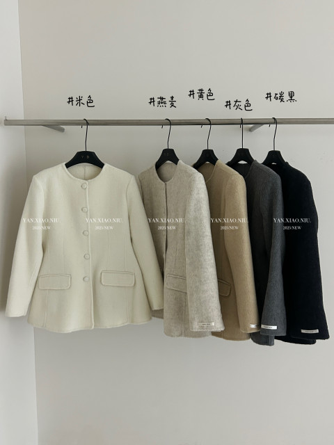 8815-66 autumn and winter Korean version versatile temperament slimming mid-length double-sided wool coat single-breasted wool coat