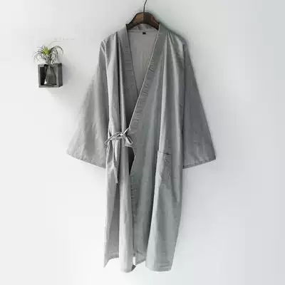 Japanese style simple men's robe spring and autumn summer cotton gauze thin plus size loose sweat steam bathrobe home clothes