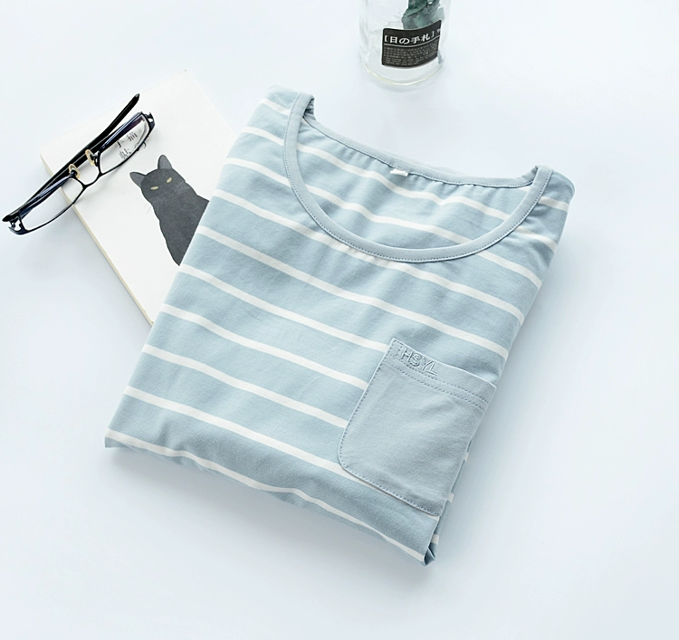 Bông vài bộ đồ ngủ nam giới và phụ nữ mùa hè cotton ngắn tay quần short lỏng phần mỏng dịch vụ nhà phù hợp với sọc đơn giản kiểu đồ bộ vải thun bông