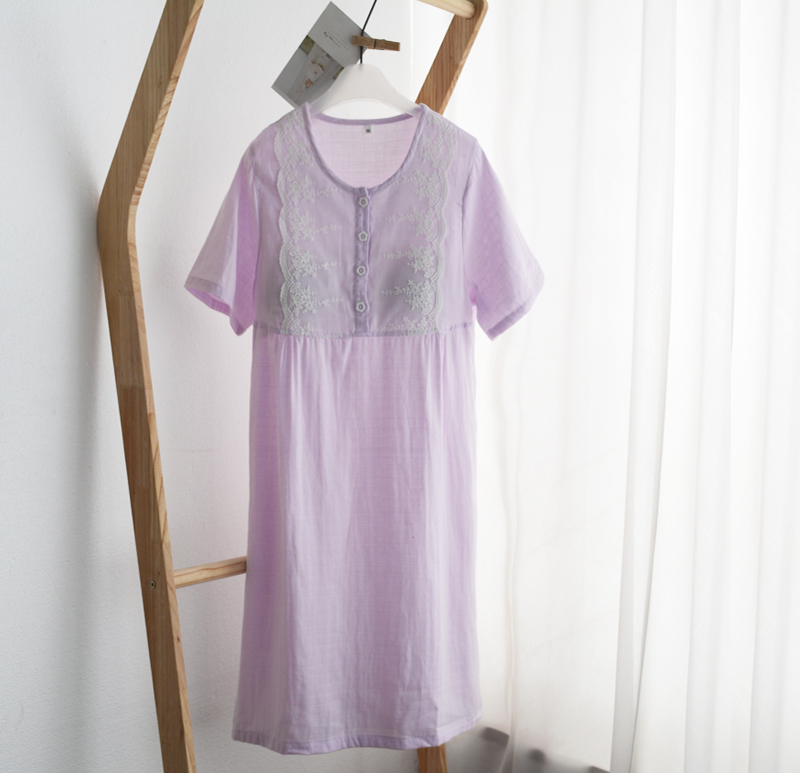 Công chúa Nhật Bản với ngực pad ngắn tay ren nightdress phụ nữ mùa hè bông hai lớp gạc mỏng đồ ngủ nhà dịch vụ