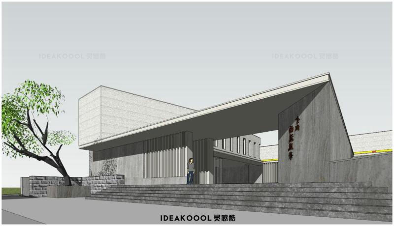 现代西溪售楼处展示范区住宅居住区入口景观SU模型丨