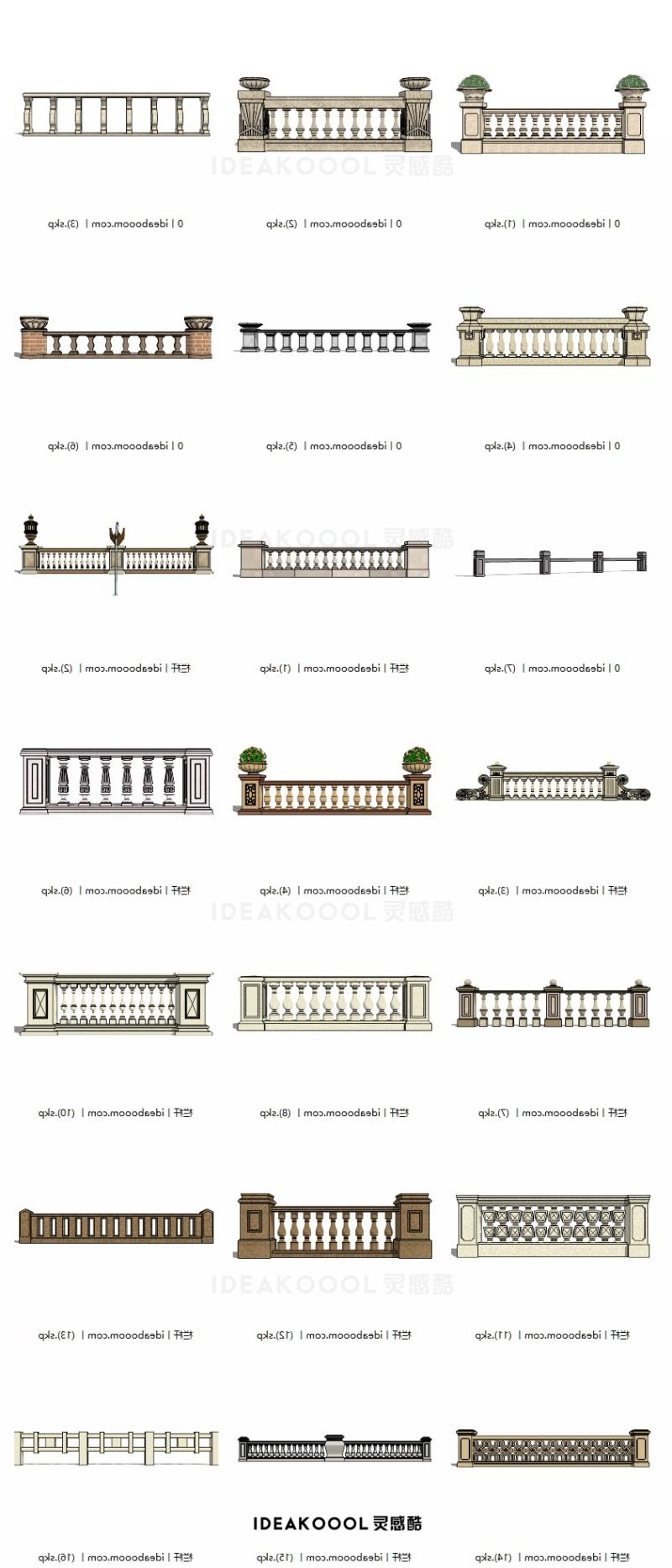 欧式罗马柱围栏杆宝瓶柱扶手丨楼道护栏别墅庭院SU模型丨