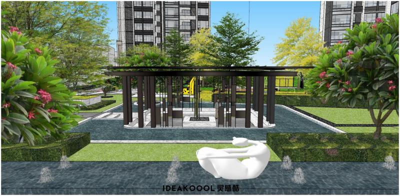 艺术气息的方案构思某地产项目居住区大区宅间庭院景观SU模型丨