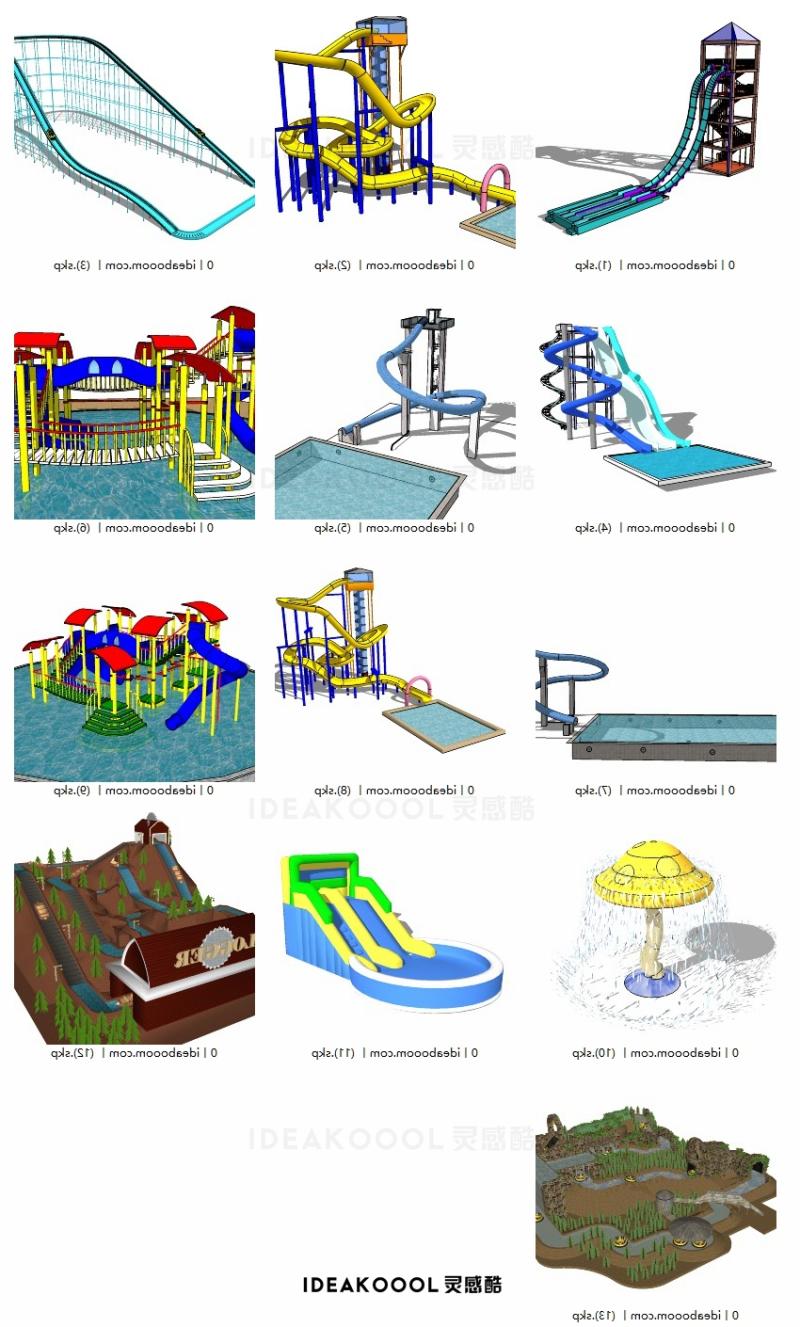 水游乐设施丨儿童游乐园水游乐激流勇进滑梯娱乐活动场地设施SU模型丨
