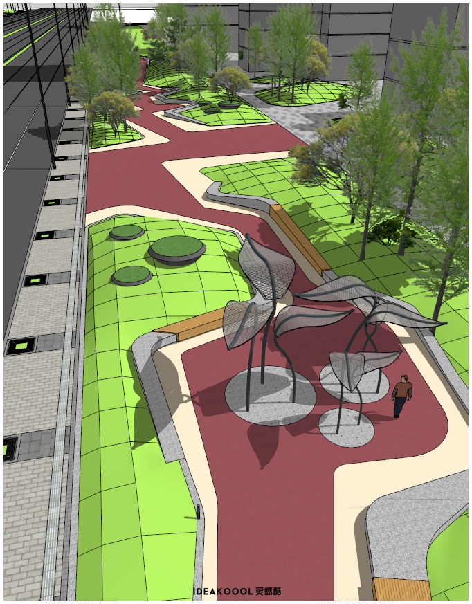 现代风街旁绿地su模型丨