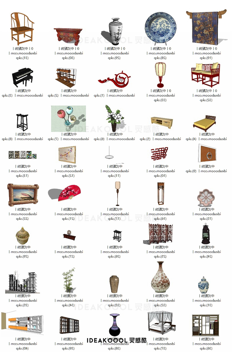 中式古风家具摆件丨瓷器座椅家具灯具摆件室内设计装饰SU模型丨