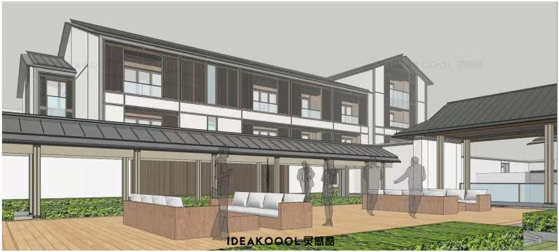 会所度假酒店民宿新中式亚洲英法欧式西班牙建筑SU模型丨