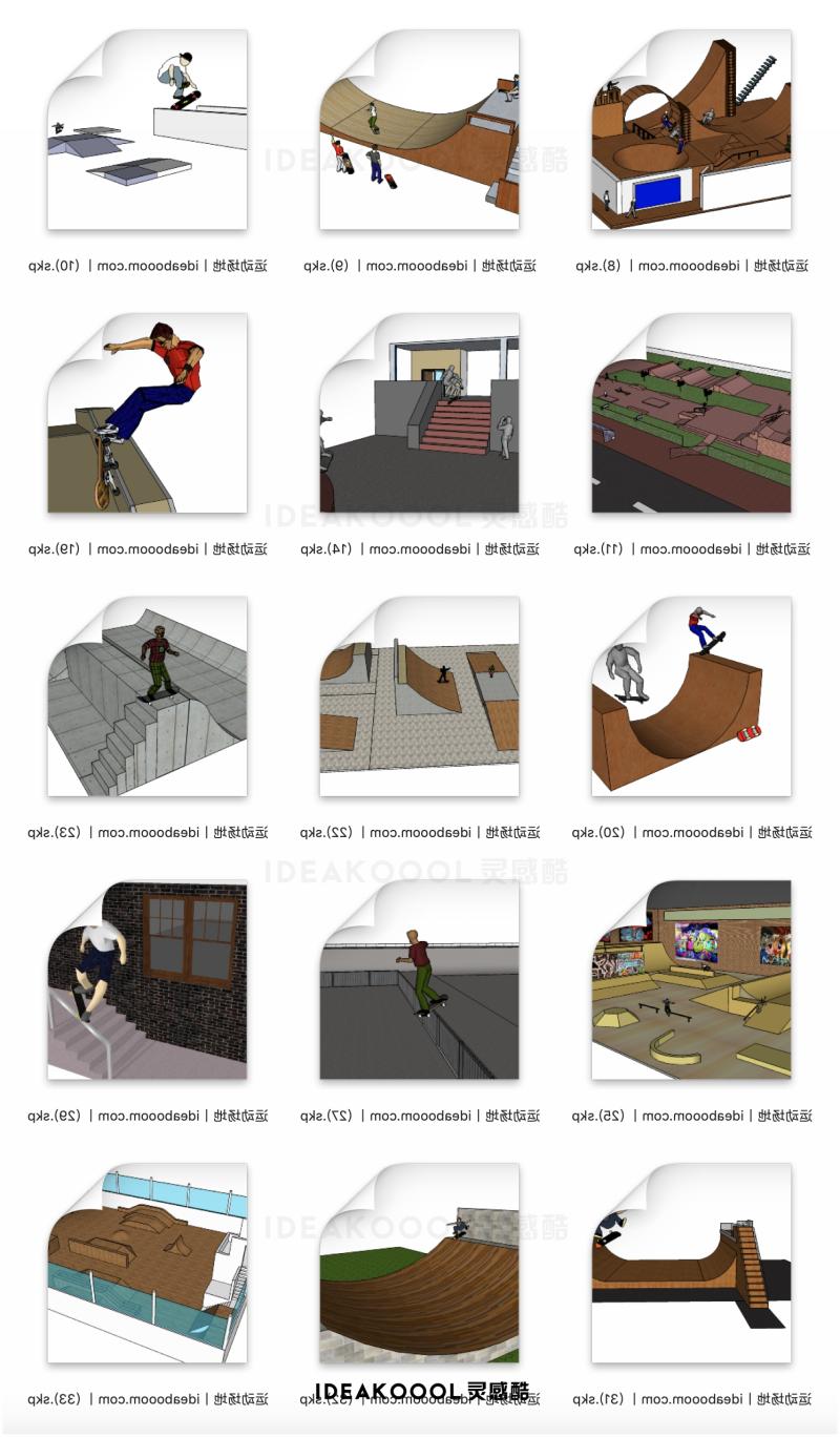 户外滑板场地丨极限体育运动人物公园SU模型丨