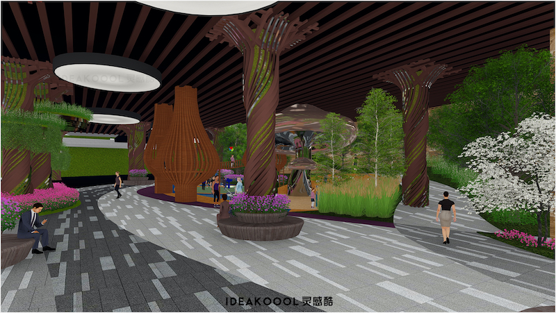 某架空层商业广场公园树屋儿童活动空间景观SU模型丨