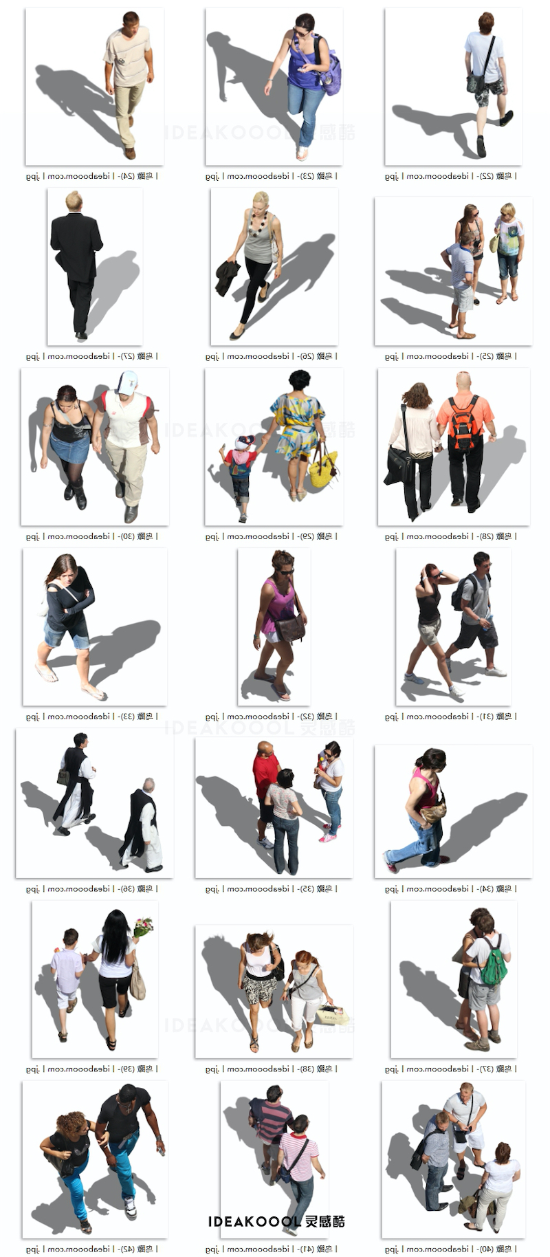 PSD真实鸟瞰俯视人群行走休闲人物丨