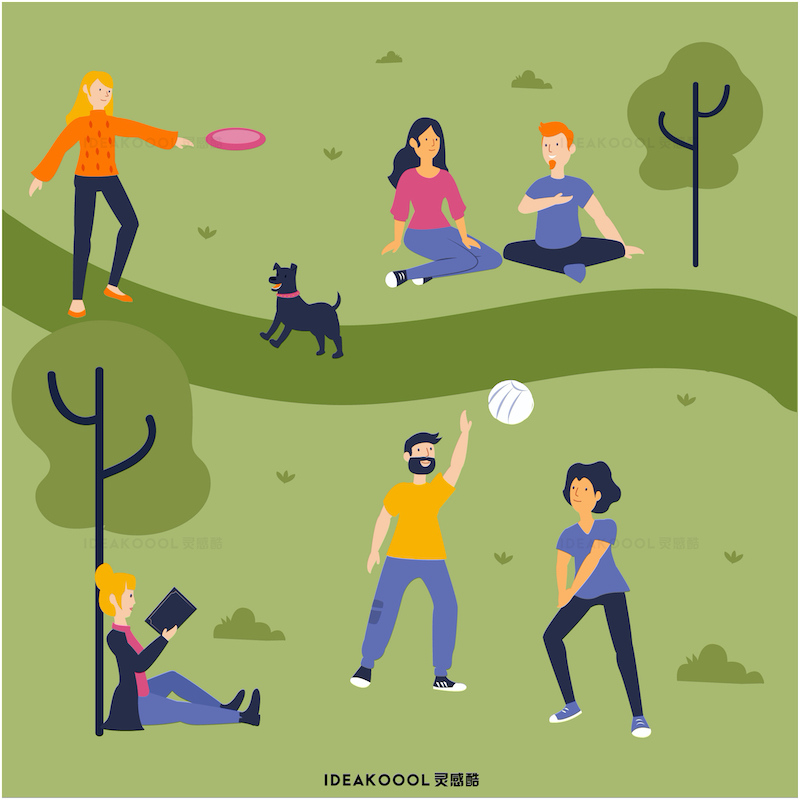 免扣丨公园跑步野餐游玩人物丨