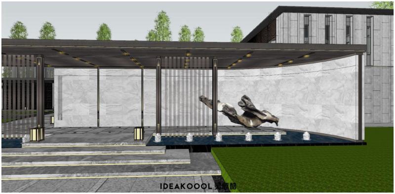 璞樾和山展示范区售楼处住宅居住区入口中庭景观效果图草图SU模型丨